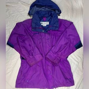 Vintage 90's Columbia Longs Peak Purple Blue Lined Zip Hood Anorak Jacket Coat